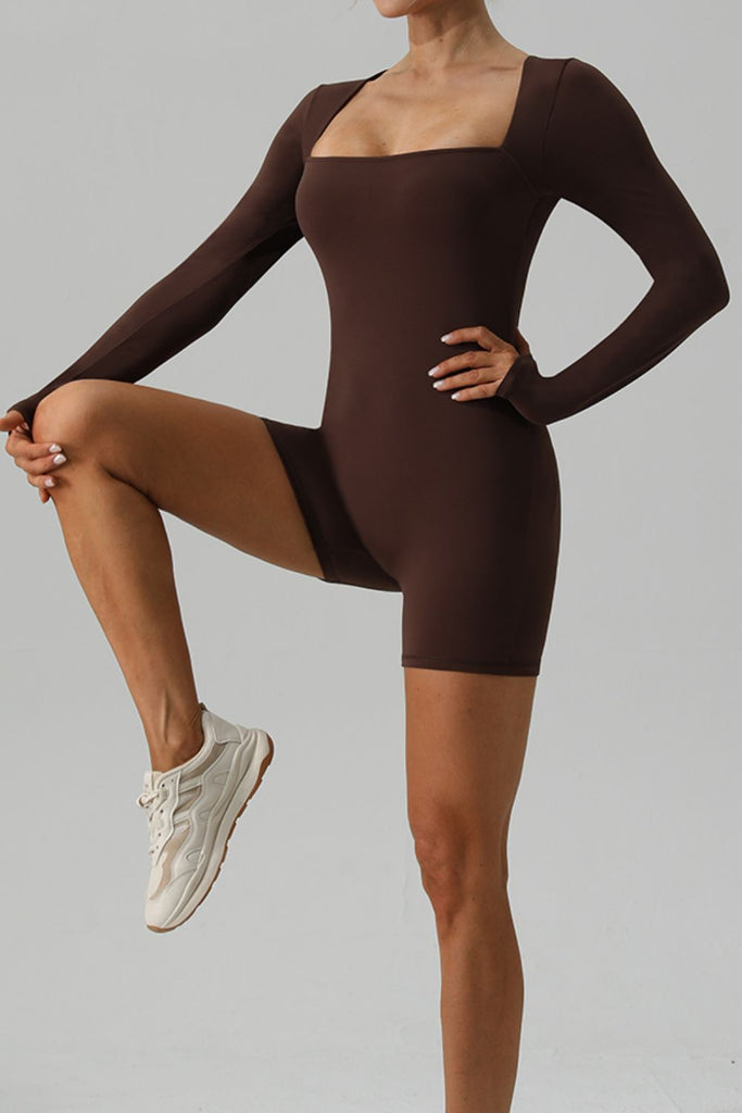 Square Neck Long Sleeve Active Romper